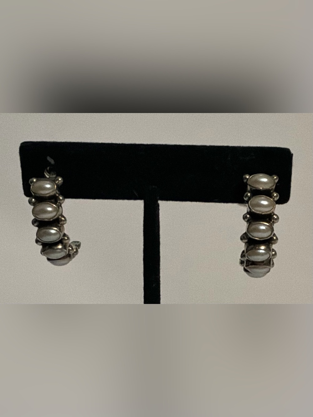 196os Sterling Silver Pearl Hoop Earrings